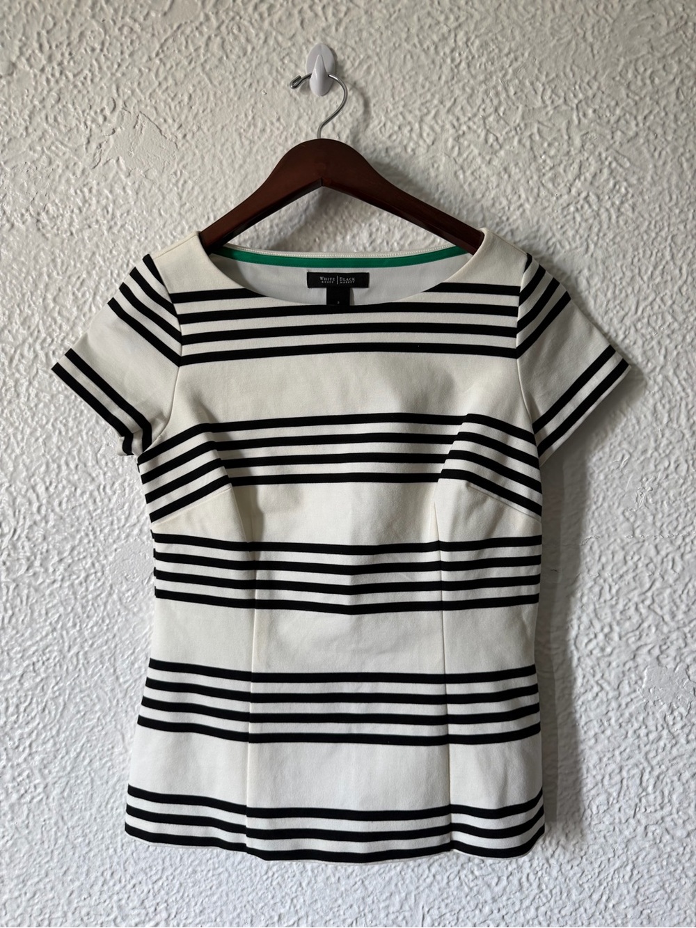 White House Black Market Black and White Striped Short-Sleeve Top
